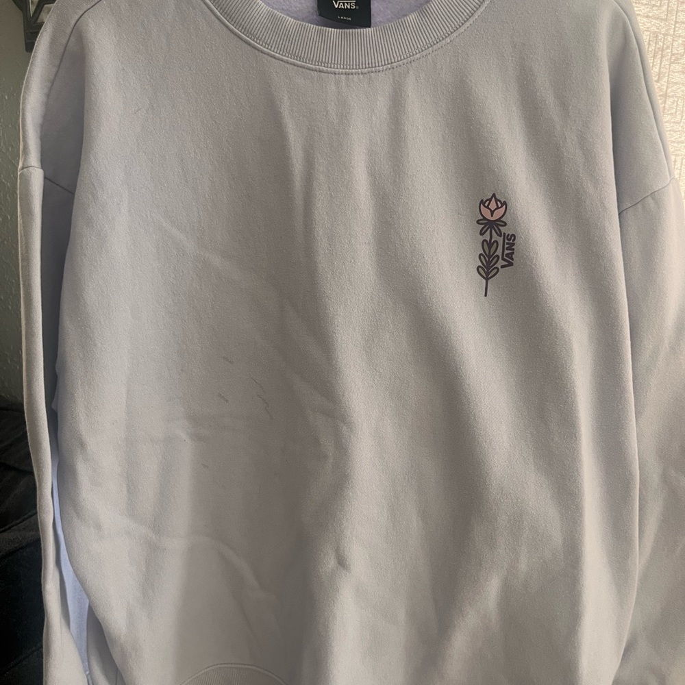 Vans women’s Crewneck Sweater in Light Lavender with Floral Accent